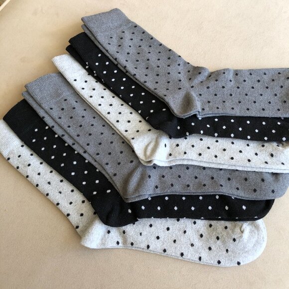 6 Pairs Men's Socks. Cotton Blend Crew Dress Polka Dots Socks, - Picture 5 of 10
